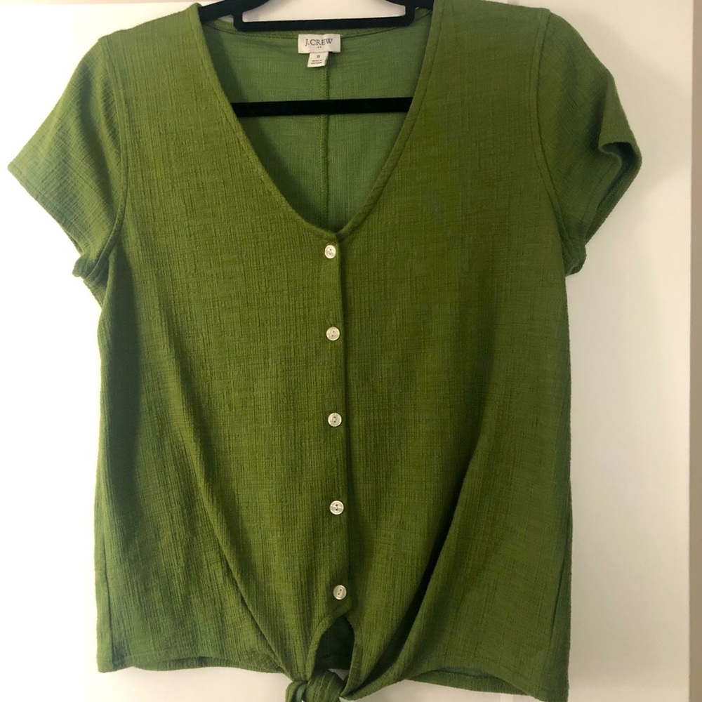 Jcrew tie front blouse. Olive green, size small